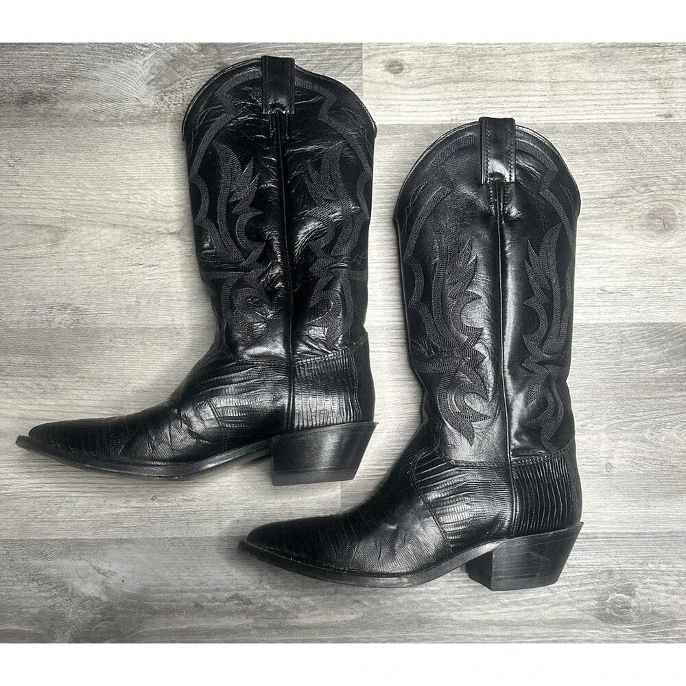 Justin 14784 Womens Black Lizard Skin Western Cowgirl Boots USA Made Size 7.5 B